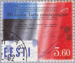 #387 Estonia - Tartu Peace Treaty, 80th Anniv. (Used)