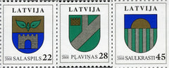 #696-698 Latvia - Town Arms Type of 2002 With Country Name At Top (MNH)